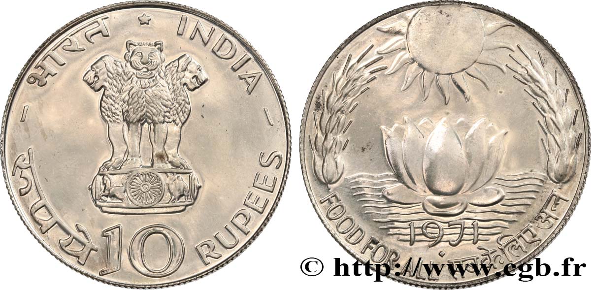 INDIA 10 Proof Roupies FAO 1971  MS 