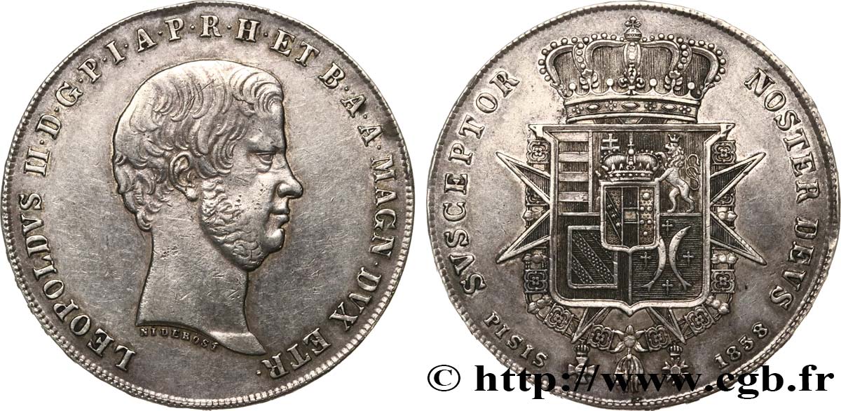 ITALY - GRAND DUCHY OF TUSCANY - LEOPOLD II Francescone 1858 Florence XF 