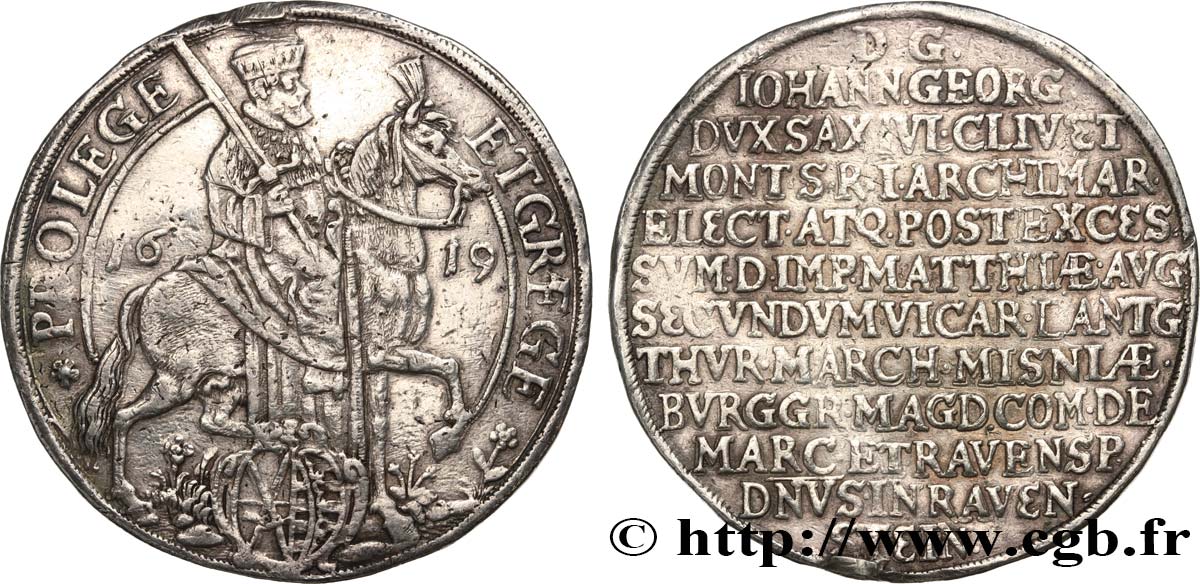 GERMANY - DUCHY OF SAXONY - JEAN GEORGES II Vicariat Thaler 1619  MBC 