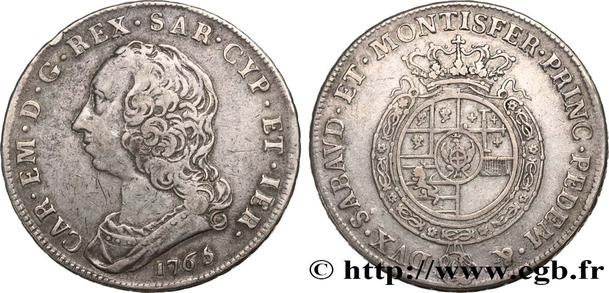 ITALY - KINGDOM OF SARDINIA - CHARLES EMMANUEL III Scudo 1765 Turin VF 