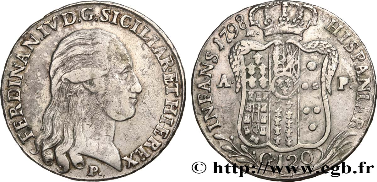 ITALY - KINGDOM OF NAPLES 1 Piastre de 120 Grana Ferdinand IV 1798 Naples XF 