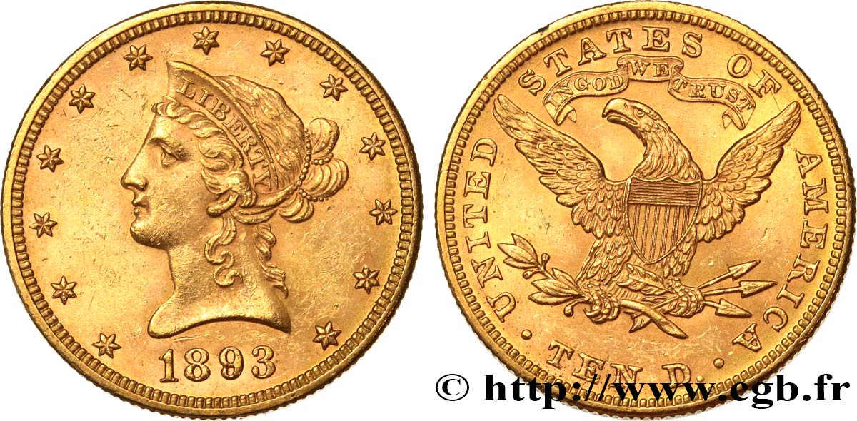 ÉTATS-UNIS D AMÉRIQUE 10 Dollars  Liberty  1893 Philadelphie fST 