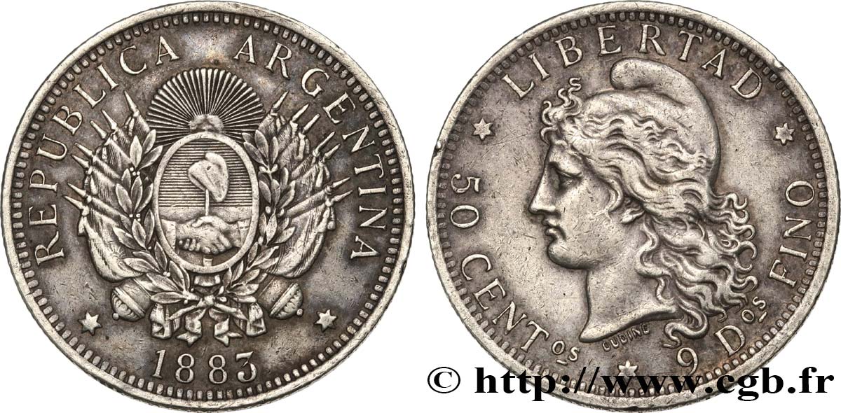 ARGENTINA 50 Centavos 1883  AU 