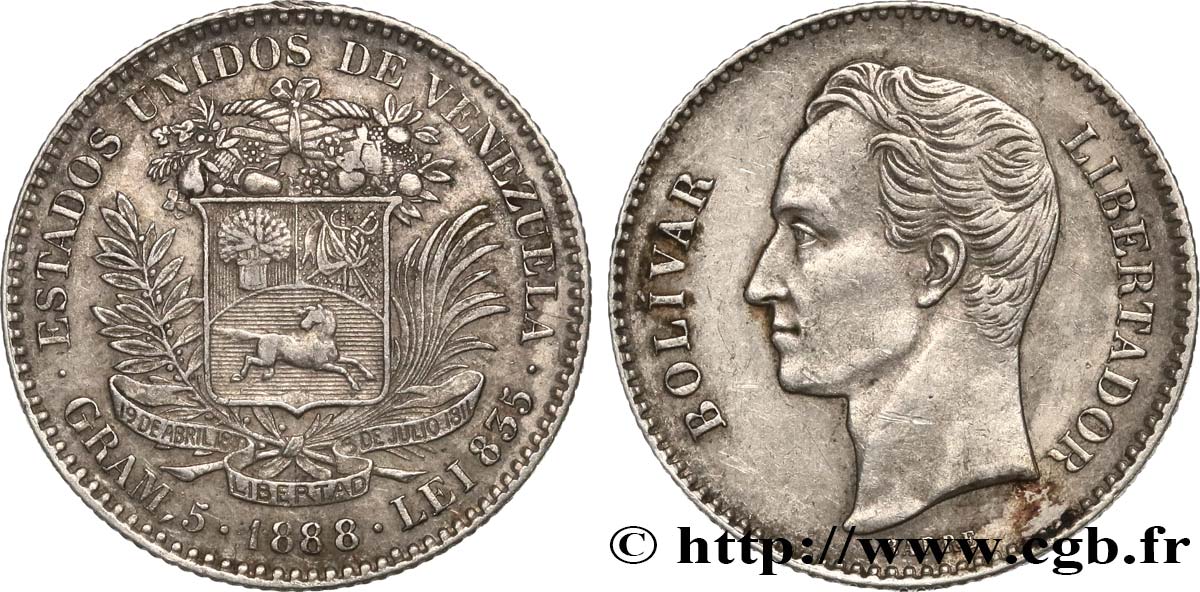 VENEZUELA 1 Bolivar emblème 1888  BB 