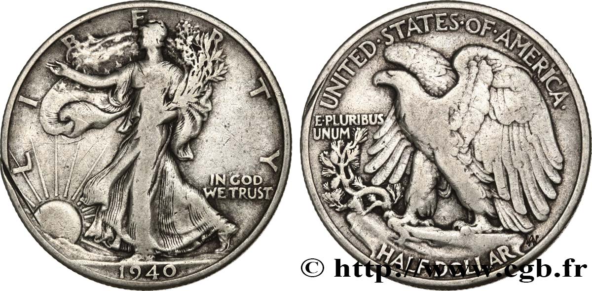 UNITED STATES OF AMERICA 1/2 Dollar Walking Liberty 1940 Philadelphie VF 