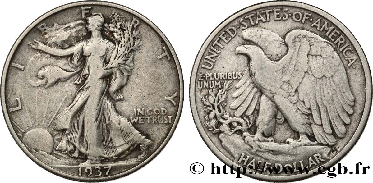 ÉTATS-UNIS D AMÉRIQUE 1/2 Dollar Walking Liberty 1937 Philadelphie TB 