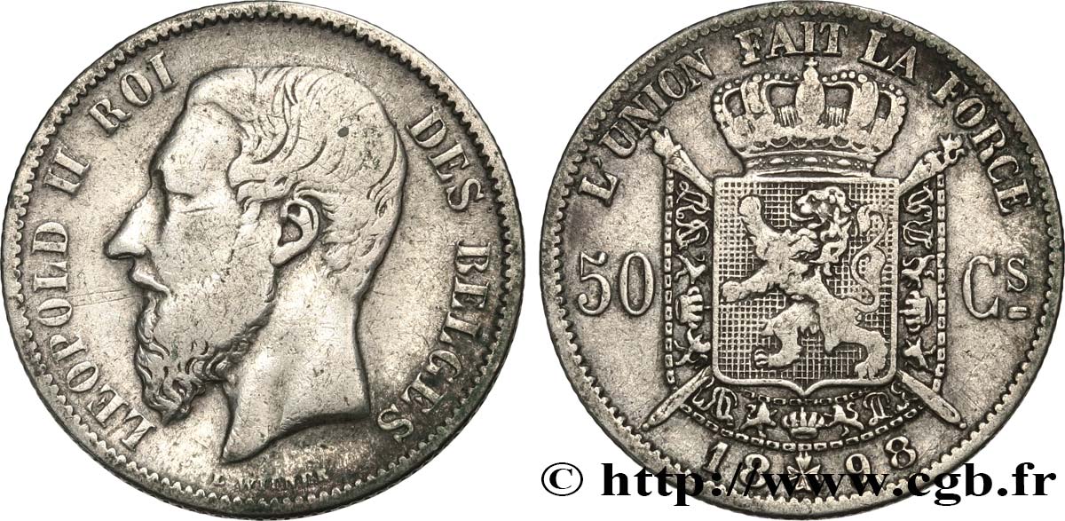 BELGIQUE 50 Centimes Léopold II légende française 1898  TB+ 