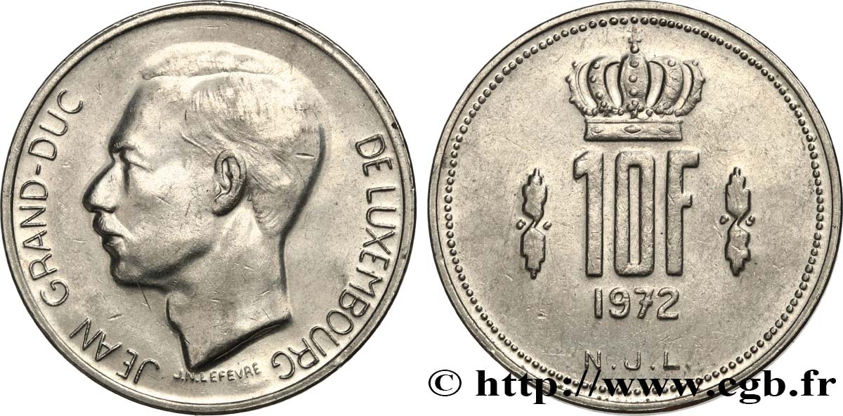 LUXEMBOURG 10 Francs Grand-Duc Jean 1972  AU 