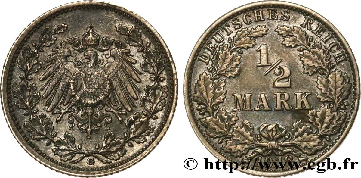 ALLEMAGNE 1/2 Mark Empire aigle impérial 1918 Karlsruhe SUP 