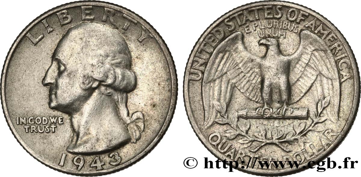 ÉTATS-UNIS D AMÉRIQUE 1/4 Dollar Georges Washington 1943 Philadelphie TTB 