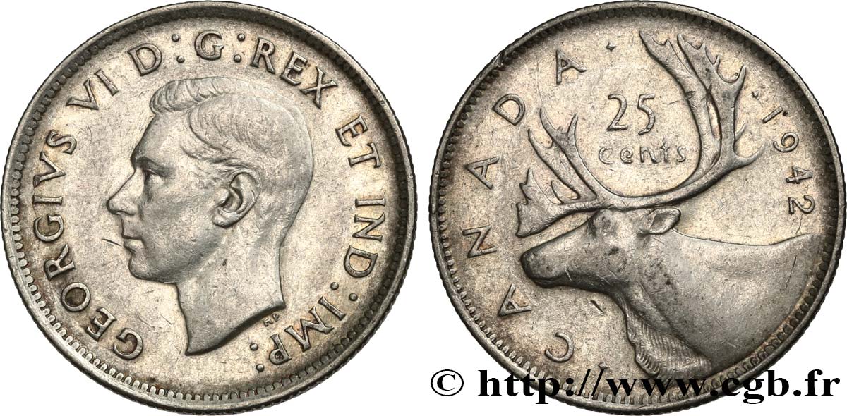 CANADA 25 Cents Georges VI 1942  XF 