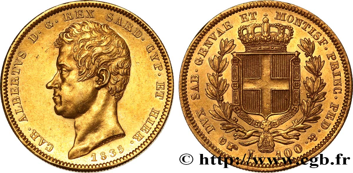 ITALIA - REINO DE CERDEÑA  - CARLO ALBERTO 100 Lire 1835 Turin EBC 