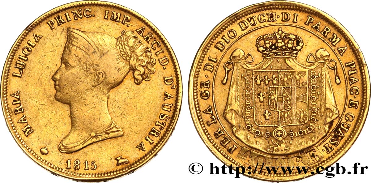 ITALIA - DUCADO DE PARMA PIACENZA Y GUASTALLA - MARÍA LUISA DE AUSTRIA 40 Lire 1815 Milan BC+ 