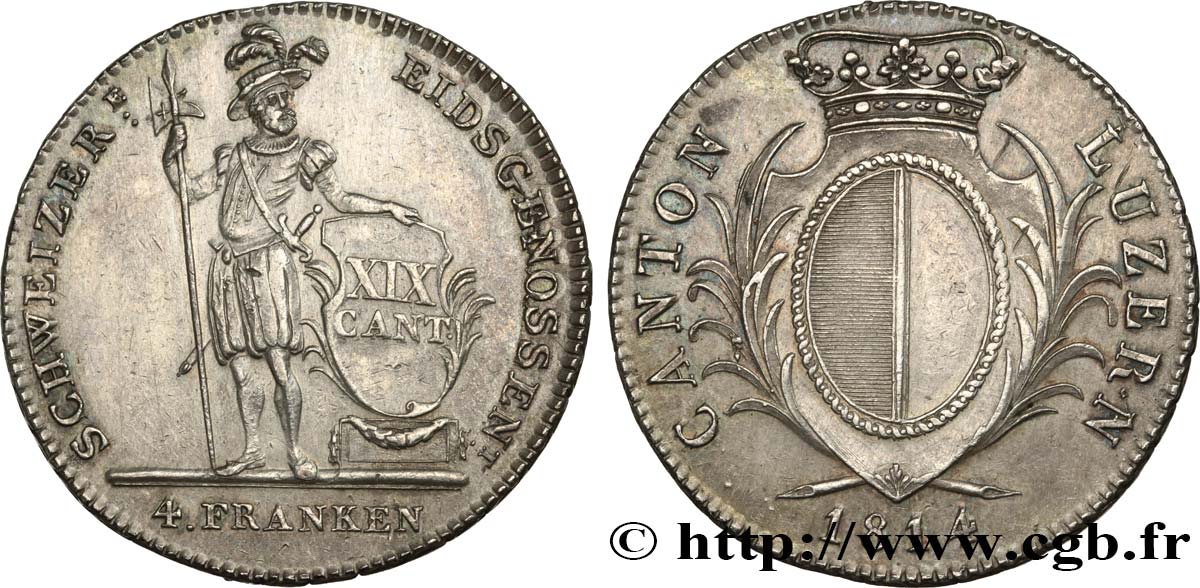 SUISSE - CANTON LUCERNA 4 Franken 1814 Lucerne q.SPL 