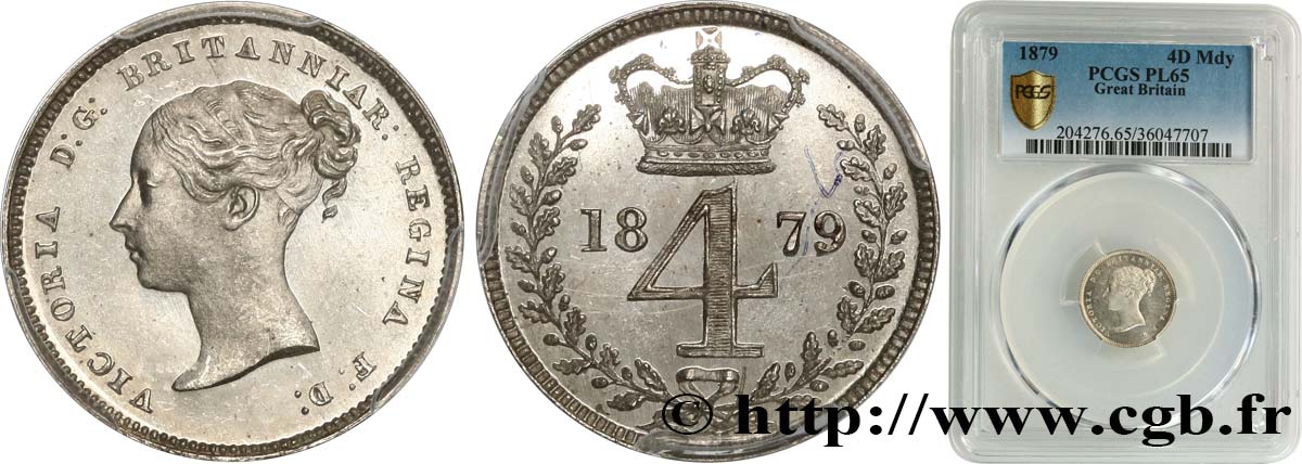 GRANDE BRETAGNE - VICTORIA 4 Pence Prooflike 1879 Londres SPL65 PCGS