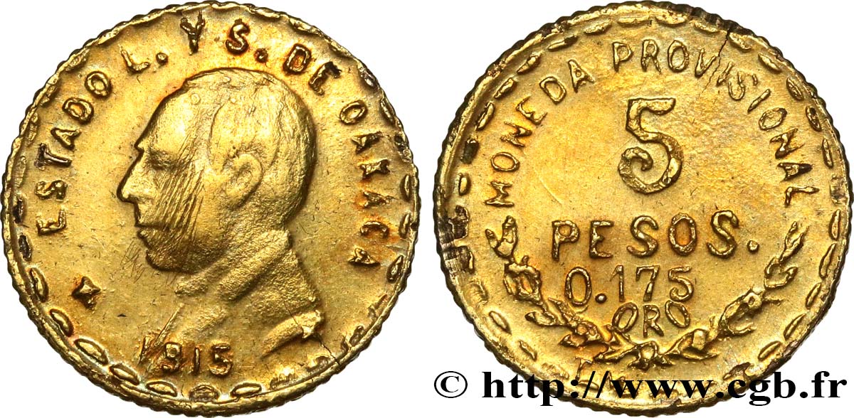MÉXICO 5 Pesos 1915  MBC/MBC+ 
