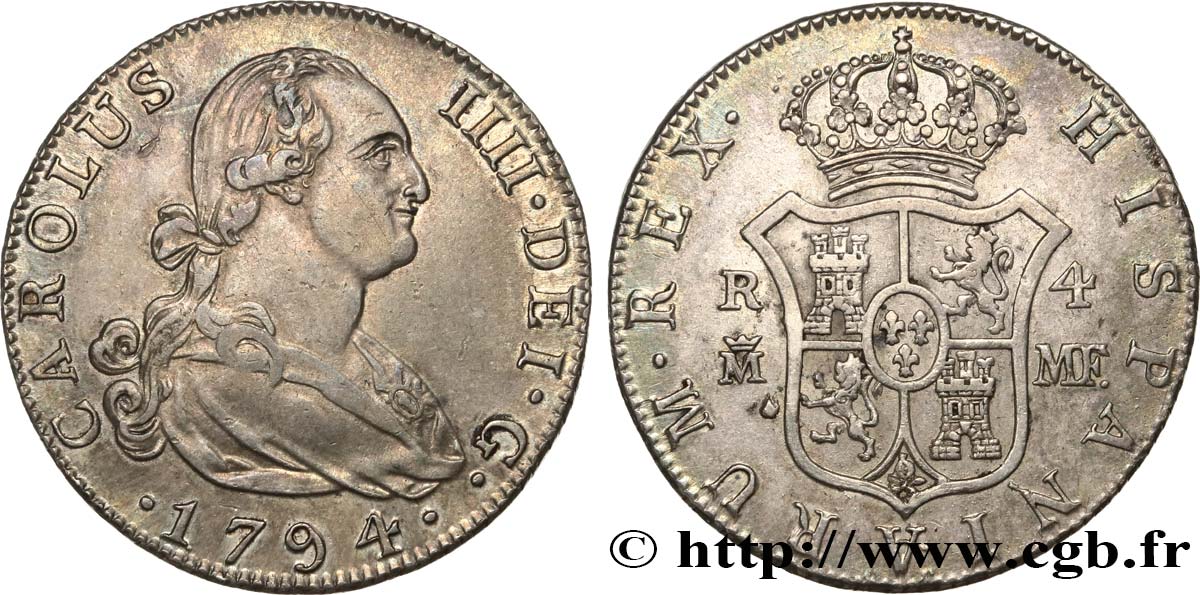 SPAIN 4 Reales Charles IV 1794 Madrid AU 