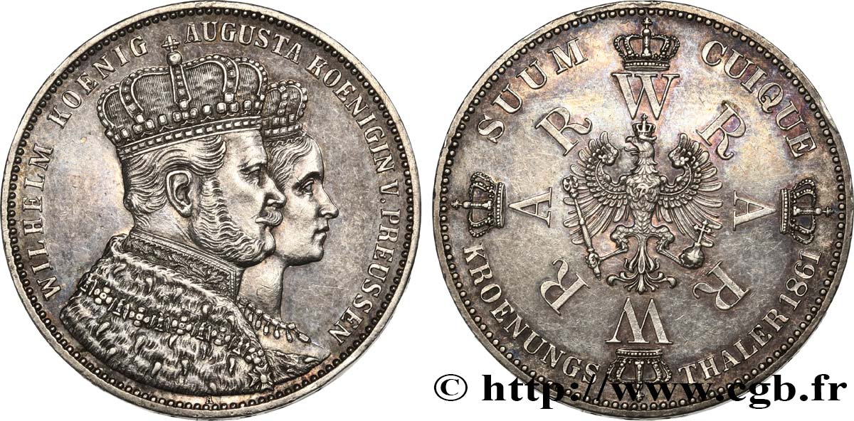 ALEMANIA - PRUSIA 1 Thaler couronnement de Guillaume Ier et Augusta 1861 Berlin EBC 