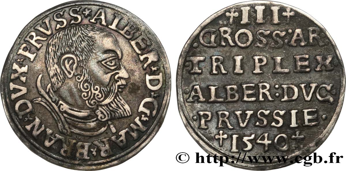 GERMANY - PRUSSIA 3 Groschen - Albert de Brandenburg 1540  XF 