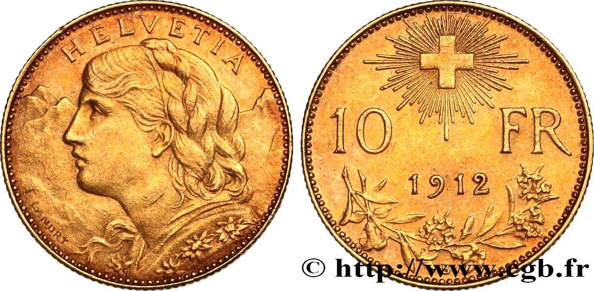 SUISSE 10 Francs  Vreneli  1912 Berne TTB+ 