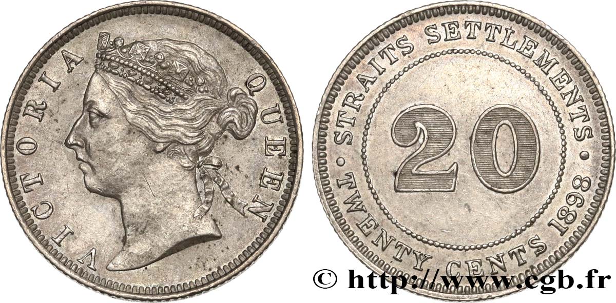 MALAISIE - ÉTABLISSEMENTS DES DÉTROITS 20 Cents Victoria 1898  SUP 