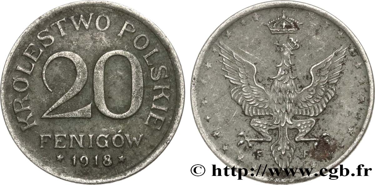 POLONIA 20 Fenigow Pologne sous administration allemande 1918  BB 