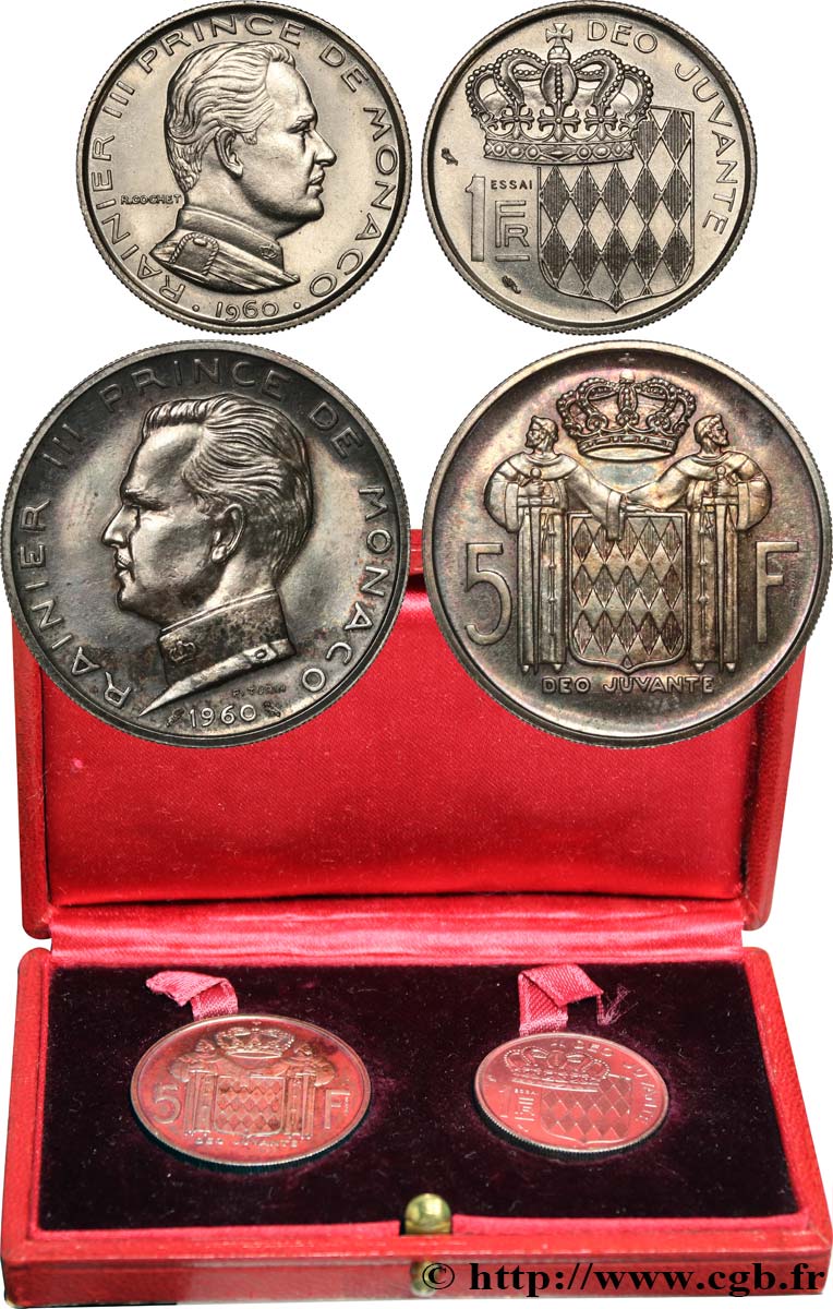 MONACO Boîte d’essais de 1 et 5 Francs 1960 Paris MS 