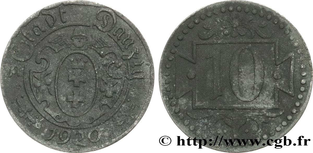 LIBERA CITTA DI DANZICA 10 Pfennig 1920  BB 