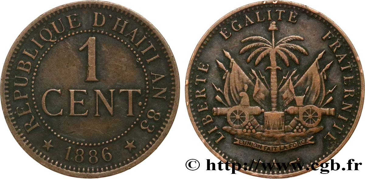 HAITI 1 Centime 1886 Paris VF 