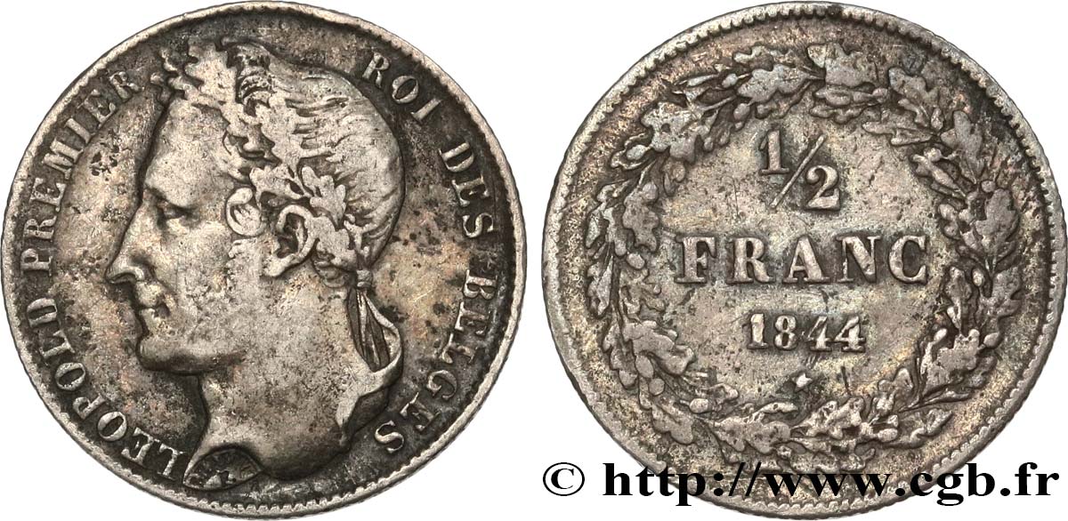 BELGIO 1/2 Franc Léopold tête laurée 1844  q.BB 
