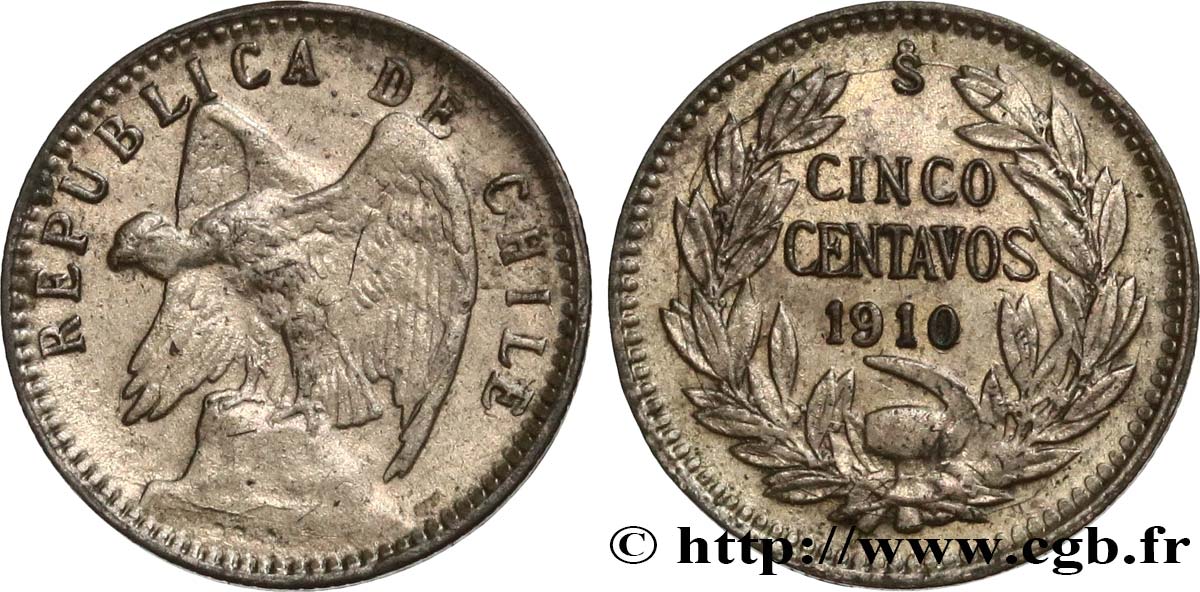 CILE 5 Centavos condor 1910 Santiago - S° BB 