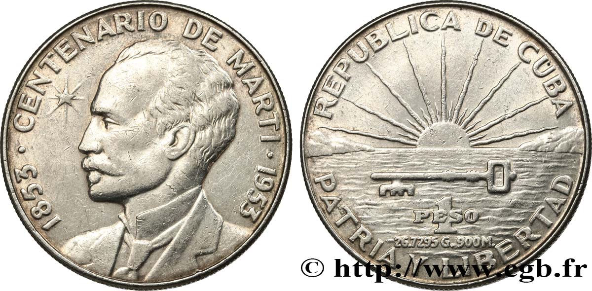 CUBA 1 Peso centenaire de José Marti 1953  TTB 