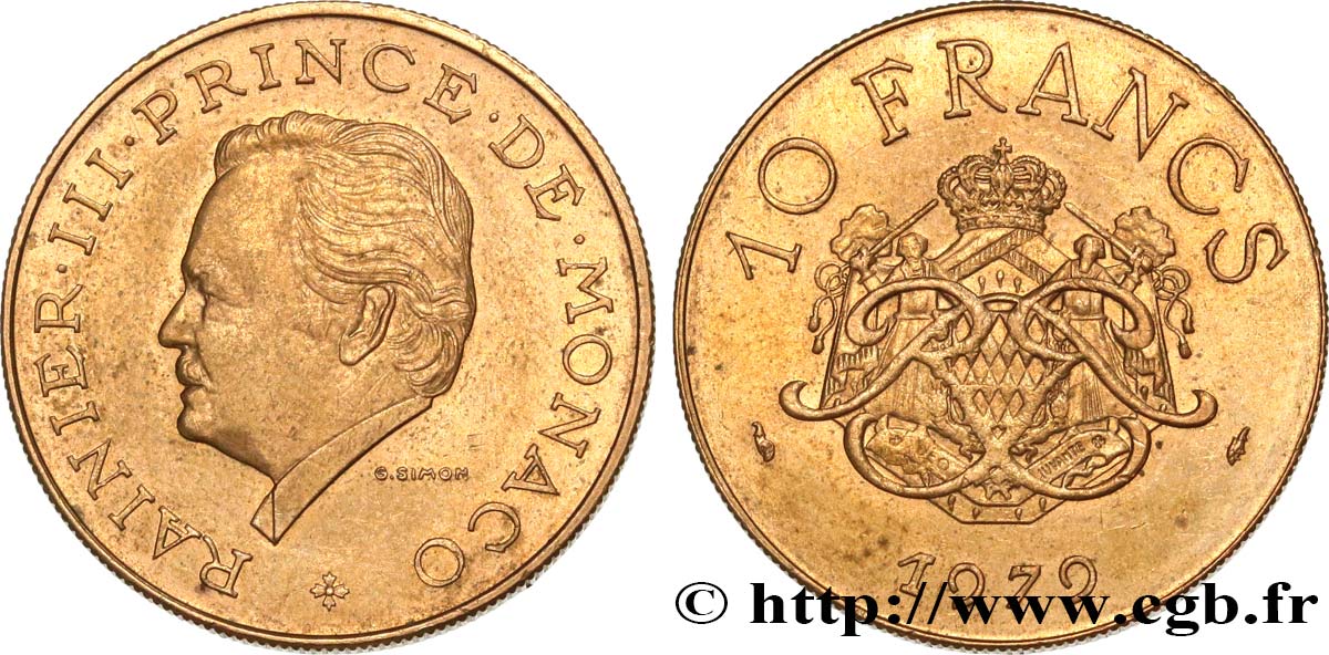 MONACO 10 Francs Rainier III 1979 Paris VZ 