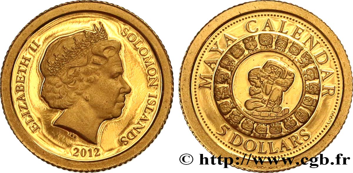 ISLAS SOLOMóN 5 Dollars Proof Élisabeth II / calendrier maya 2012  FDC 