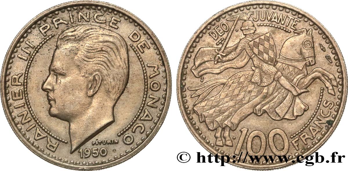 MONACO 100 Francs Rainier III 1950 Paris AU 