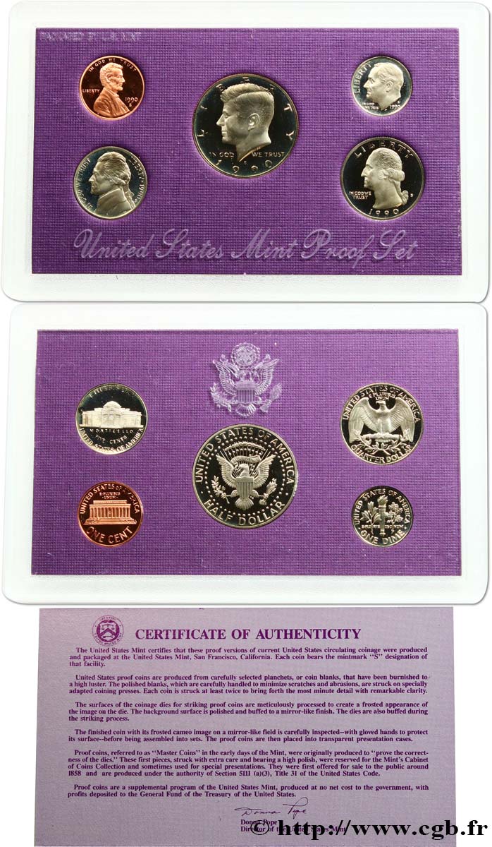 ÉTATS-UNIS D AMÉRIQUE Série Proof 5 monnaies 1990 San Francisco - S FDC 
