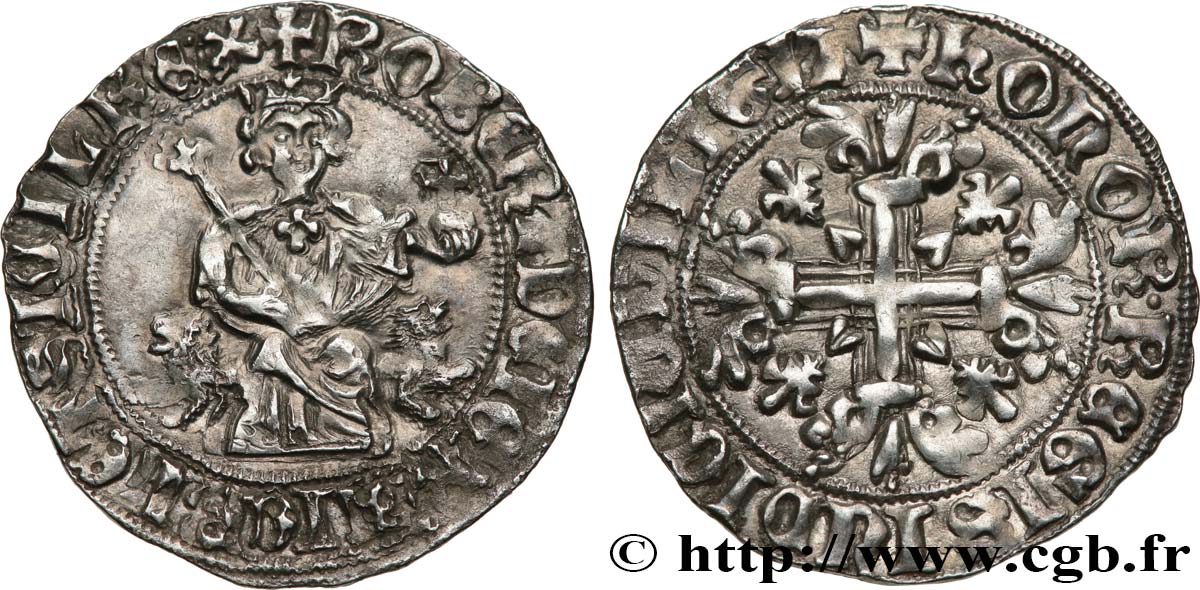 ITALIEN - KÖNIGREICH NEAPEL Carlin d argent au nom de Robert d’Anjou n.d. Avignon ou Saint-Remy VZ 