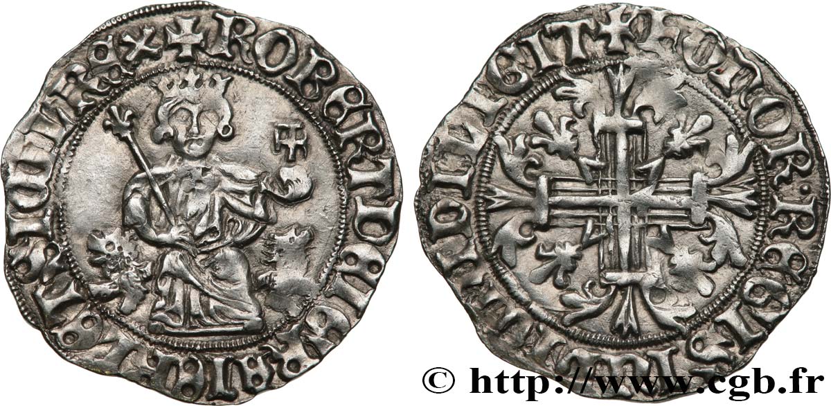 ITALY - KINGDOM OF NAPLES Carlin d argent au nom de Robert d’Anjou n.d. Avignon ou Saint-Remy AU 