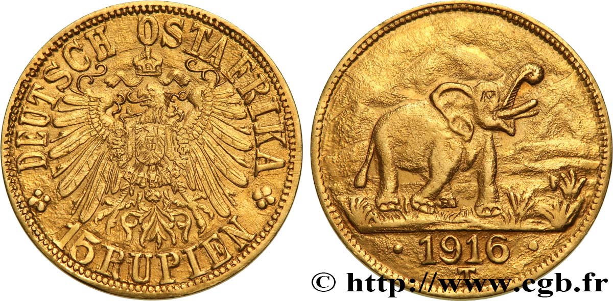 GERMAN EAST AFRICA - WILLIAM II 15 Rupien 1916 Tabora AU 