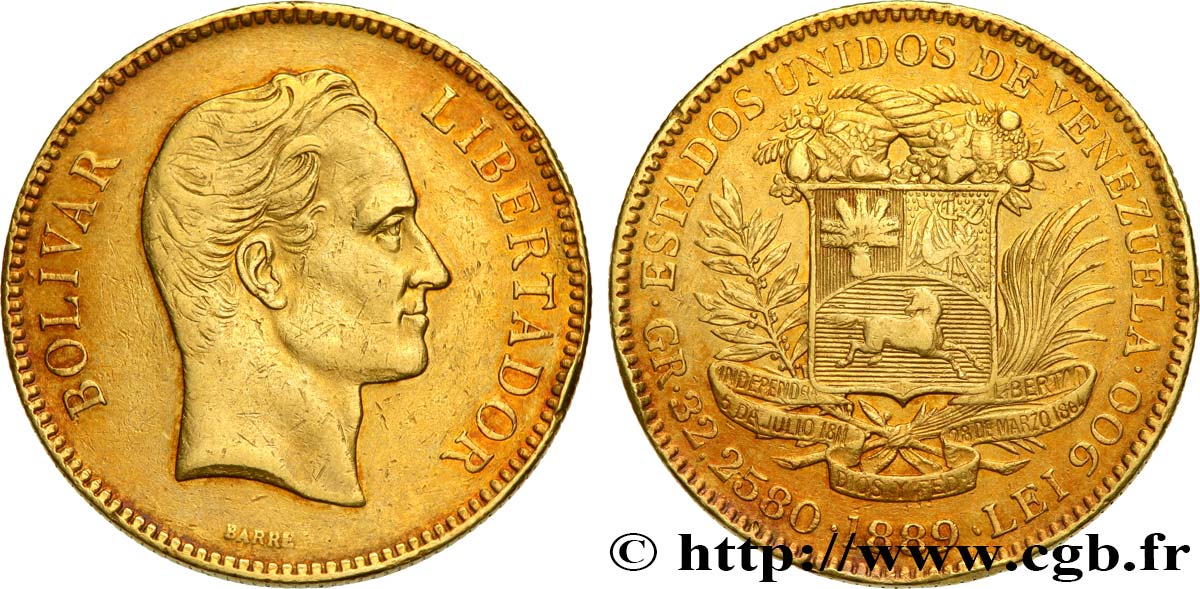 VENEZUELA - RÉPUBLIQUE 100 Bolivares 1889 Caracas MBC 