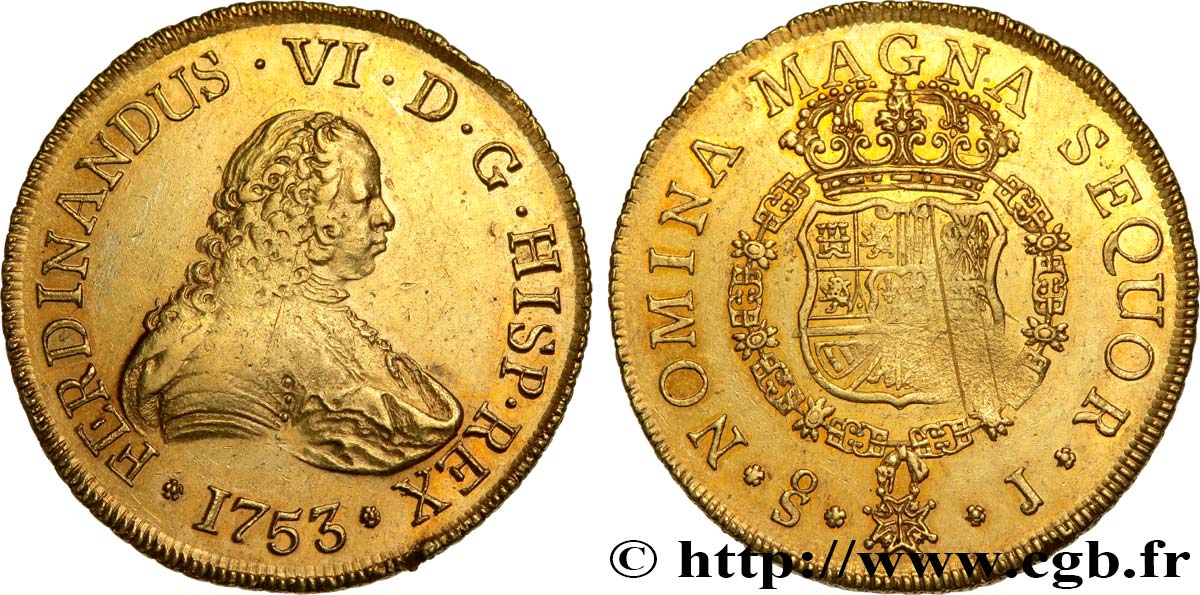 CHILI - FERDINAND VI 8 Escudos 1753 Santiago du Chili TTB+/SUP 