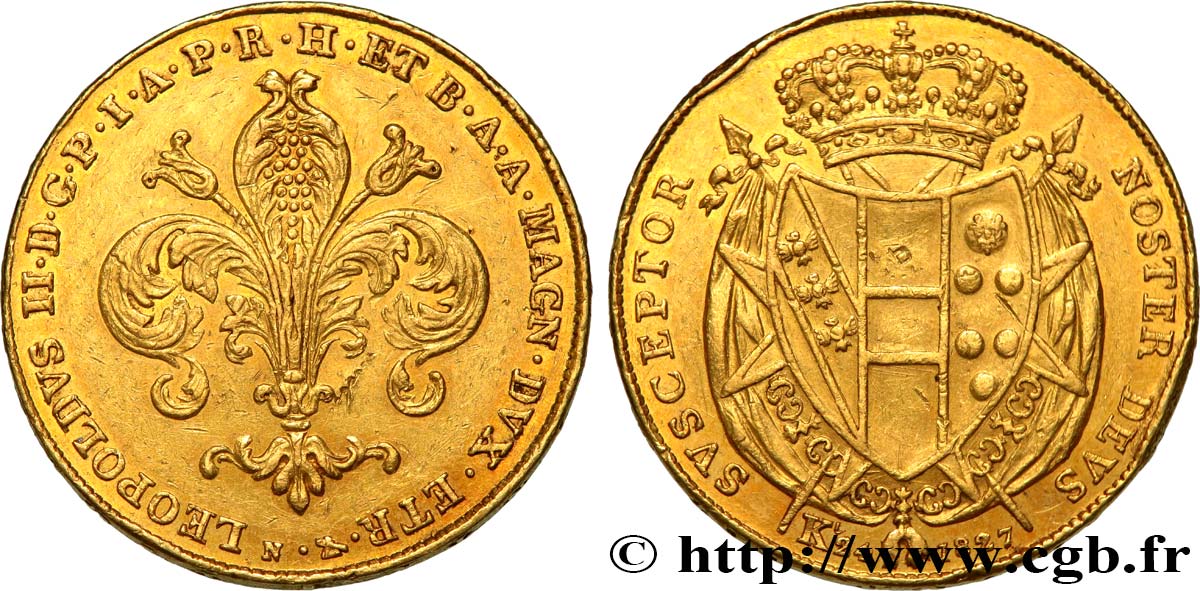 ITALY - GRAND DUCHY OF TUSCANY - LEOPOLD II 80 Fiorini Léopold II 1827 Florence AU 