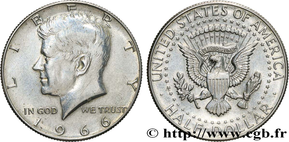 ÉTATS-UNIS D AMÉRIQUE 1/2 Dollar Kennedy 1966 Philadelphie SUP 