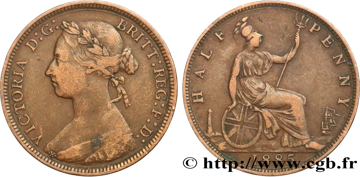 REGNO UNITO 1/2 Penny Victoria “Bun Head” 1885  q.BB 