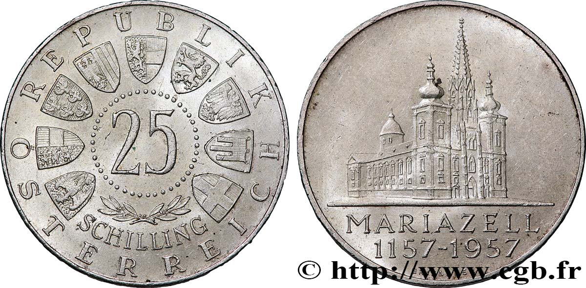 AUTRICHE 25 Schilling 800e anniversaire de Mariazell 1957  SUP 