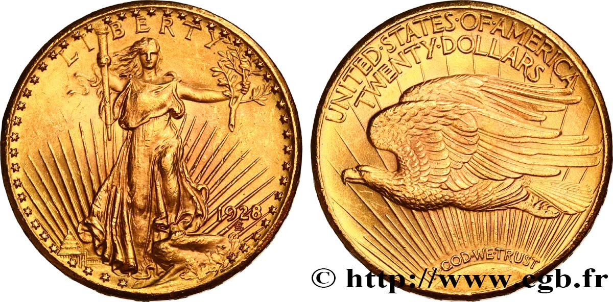 INVESTMENT GOLD 20 Dollars  Saint-Gaudens” 1928 Philadelphie fST 