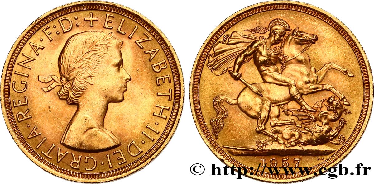 OR, PALLADIUM ET PLATINE INVESTISSEMENT 1 Souverain Élisabeth II 1957 Londres SPL 