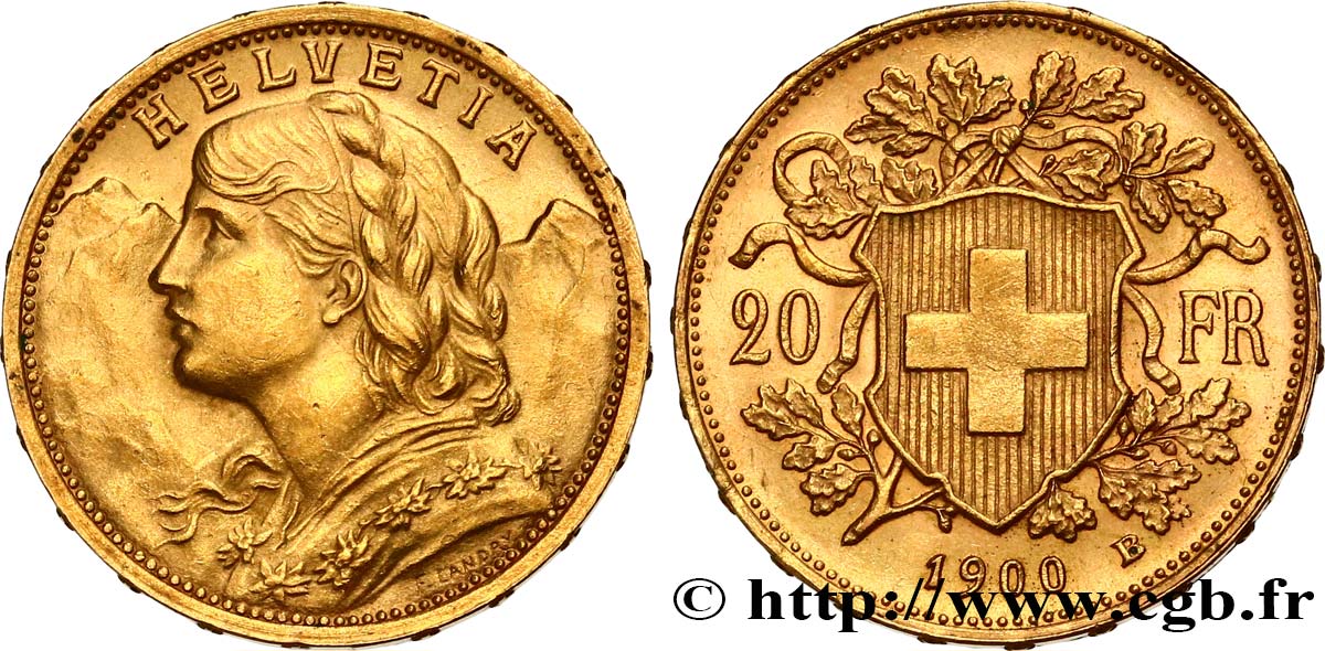 INVESTMENT GOLD 20 Francs  Vreneli   1900 Berne AU 