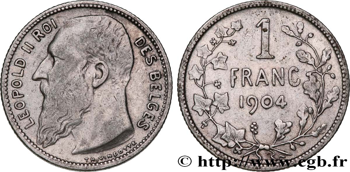 BELGIQUE 1 Franc Léopold II légende française 1904  TB+ 