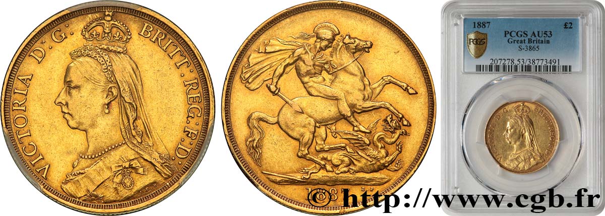 ROYAUME-UNI 2 Pounds (2 Livres) Victoria “buste du jubilé” 1887 Londres TTB53 PCGS